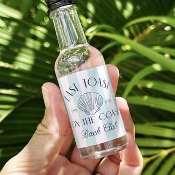 Last Toast on the Coast - 50 mL Bachelorette Liquor Labels - Coastal Bachelorette Party Favors - Beach Bach Gift Bag Idea - Coastal Granny Bachelorette Stickers (Blue Stripe - Bach Club)