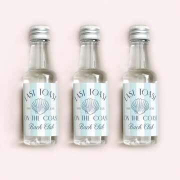Last Toast on the Coast - 50 mL Bachelorette Liquor Labels - Coastal Bachelorette Party Favors - Beach Bach Gift Bag Idea - Coastal Granny Bachelorette Stickers (Blue Stripe - Bach Club)