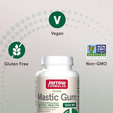 Jarrow Formulas Mastic Gum 1000 mg, Dietary Supplement for Gastrointestinal Health Support, 60 Veggie Capsules, 30 Day Supply
