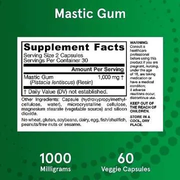 Jarrow Formulas Mastic Gum 1000 mg, Dietary Supplement for Gastrointestinal Health Support, 60 Veggie Capsules, 30 Day Supply