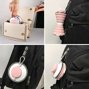 Collapsible Portable Sports Water Bottle, Camping Cup With Carabiner, Reuseable, Silicone, Foldable,...