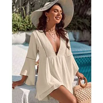 Blooming Jelly Womens Swimsuit Coverup V Neck Chiffon Bathing Suit Beach Dress Flowy Swim Bikini Cover Up