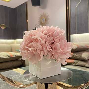 NAWEIDA Artificial Flowers with Vase, Fake Peony Flowers in Vase,Faux Flower Arrangements for Home Decor
