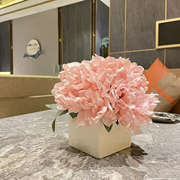 NAWEIDA Artificial Flowers with Vase, Fake Peony Flowers in Vase,Faux Flower Arrangements for Home Decor