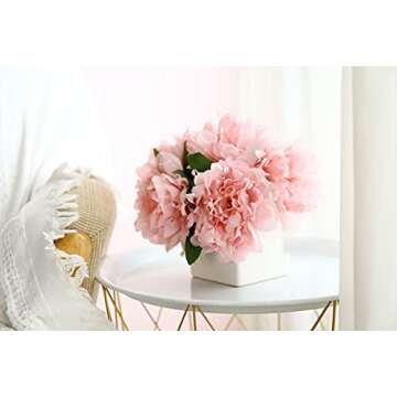 NAWEIDA Artificial Flowers with Vase, Fake Peony Flowers in Vase,Faux Flower Arrangements for Home Decor