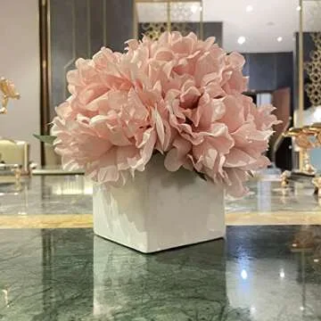 NAWEIDA Artificial Flowers with Vase, Fake Peony Flowers in Vase,Faux Flower Arrangements for Home Decor