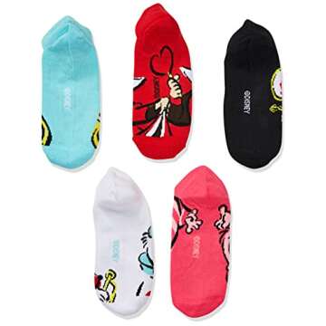 Disney womens Alice in Wonderland 5 Pack No Show Casual Sock, Assorted Bright, 9 11 US
