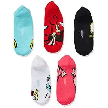 Disney womens Alice in Wonderland 5 Pack No Show Casual Sock, Assorted Bright, 9 11 US