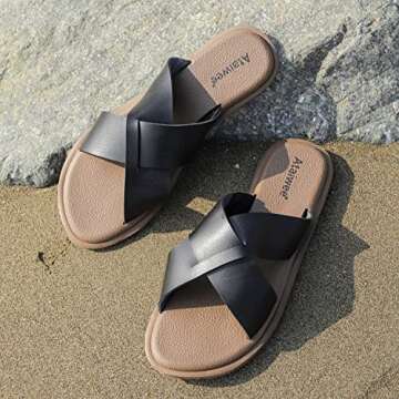 Ataiwee Women's Flat Sandals - Comfy Slip-On Summer Shoes
