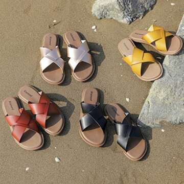 Ataiwee Women's Flat Sandals - Comfy Slip-On Summer Shoes