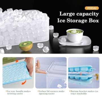 Small Ice Cube Tray for Freezer: FDDAI Easy Release Ice Cube Maker - Plastic Stackable Cubed Ice Trays and Bin - Making Tiny Honeycomb Icecubes