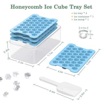 Small Ice Cube Tray for Freezer: FDDAI Easy Release Ice Cube Maker - Plastic Stackable Cubed Ice Trays and Bin - Making Tiny Honeycomb Icecubes