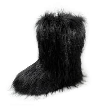 QMFUR Women's Furry Faux Fur Boots Knee High Snow Boots Fuzzy Fluffy Flat boot Winter Warm Fashion B...