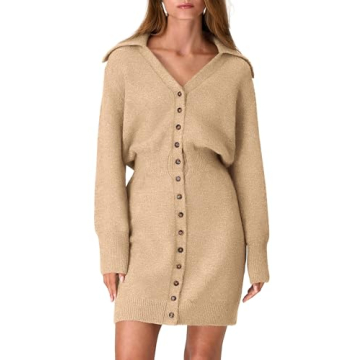 Trendy Long Sleeve Button Down Sweater Dress for Women