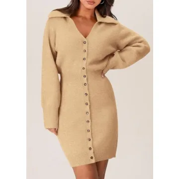 Trendy Long Sleeve Button Down Sweater Dress for Women