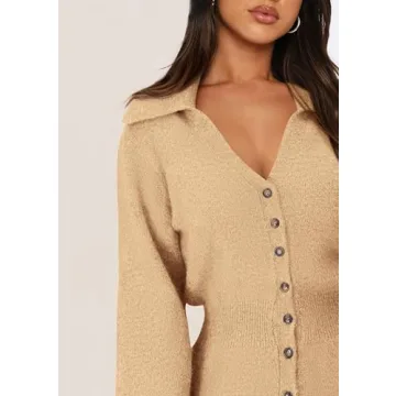 Trendy Long Sleeve Button Down Sweater Dress for Women
