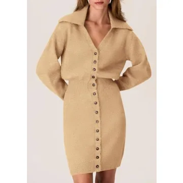 Trendy Long Sleeve Button Down Sweater Dress for Women