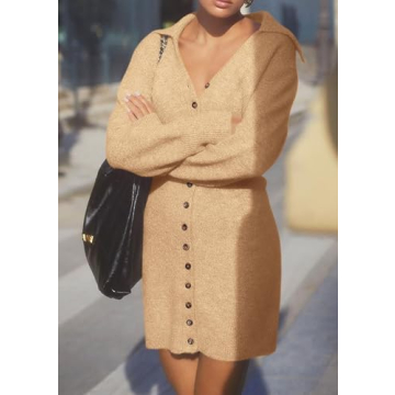 Trendy Long Sleeve Button Down Sweater Dress for Women