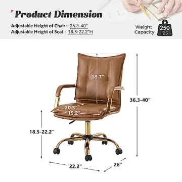 HULALA HOME Faux Leather Office Desk Chair - Elegant Comfort