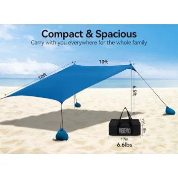 10x10ft Beach Tent & Camping Sun Shelter with Sandbags
