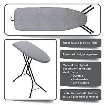 Bartnelli Pulse Ironing Board | Made in Europe | Patent Space Saving Smart Hanger Iron Board for Easy Storage | Lightweight, 4 Layer Cover, 4 Legs, for Dorm, Laundry Room, or Small Spaces(43x13-35)