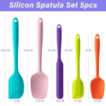 Silicone Spatula Set, 5 Piece Food Grade Rubber Spatulas for Baking, Cooking, and Mixing High Heat R...