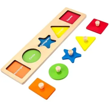 First Jumbo Knob Wooden Shape Puzzles for Toddlers 1-3 - Montessori Learning Toy