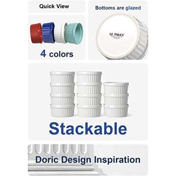 LE TAUCI Ramekins 4 OZ Oven Safe, Creme Brulee Ramekins, Pudding Custard Cups Souffle Ramiken, Dippi...