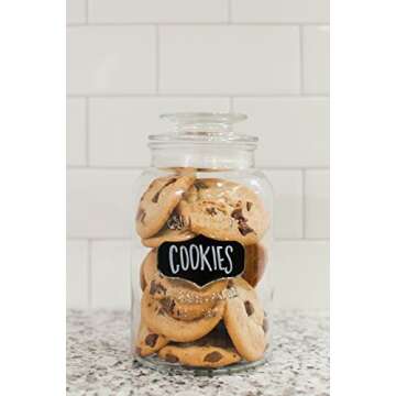 Kitchen Round Clear Glass Airtight Lids Chalkboard Canister Jar (Set of 3) with 3 Stick on Labels and Chalk Small