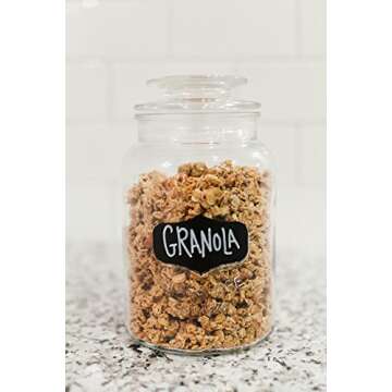 Kitchen Round Clear Glass Airtight Lids Chalkboard Canister Jar (Set of 3) with 3 Stick on Labels and Chalk Small