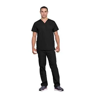 CHEROKEE womens Unisex Top and Pant Medical Scrubs Set, Black, Small US