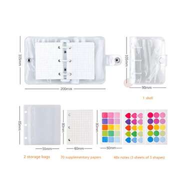 Mini Binder Pockets,3-Hole Refillable Notebook Accessories Set, Transparent PVC Loose-Leaf Notebook,...