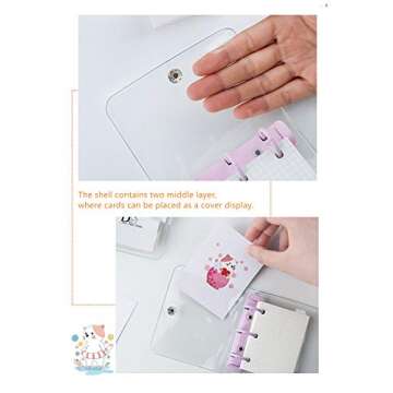 Mini Binder Pockets,3-Hole Refillable Notebook Accessories Set, Transparent PVC Loose-Leaf Notebook,Including 70 Internal Grid Pages+2 Storage Bags+12 Paper Cards+45 Note Tabs +1 Shell (White)