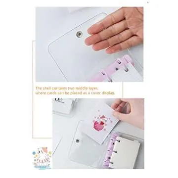 Mini Binder Pockets,3-Hole Refillable Notebook Accessories Set, Transparent PVC Loose-Leaf Notebook,Including 70 Internal Grid Pages+2 Storage Bags+12 Paper Cards+45 Note Tabs +1 Shell (White)