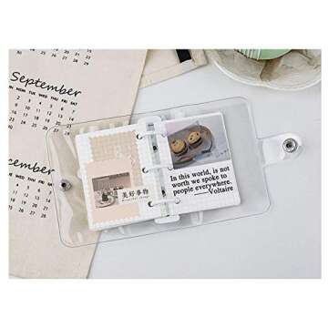 Mini Binder Pockets,3-Hole Refillable Notebook Accessories Set, Transparent PVC Loose-Leaf Notebook,Including 70 Internal Grid Pages+2 Storage Bags+12 Paper Cards+45 Note Tabs +1 Shell (White)