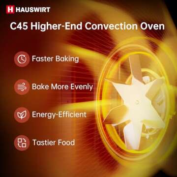 HAUSWIRT C45 Smart Convection Oven with Thermometer, 42QT XL Large Capacity Oven, Double Bake, 8 Menu Modes Countertop Oven, Four-tier Baking Rack,LED Display,1800W,80°F - 500°F,Non-Stick, Cream White