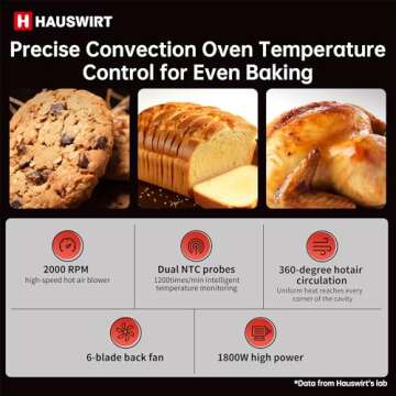 HAUSWIRT C45 Smart Convection Oven with Thermometer, 42QT XL Large Capacity Oven, Double Bake, 8 Menu Modes Countertop Oven, Four-tier Baking Rack,LED Display,1800W,80°F - 500°F,Non-Stick, Cream White