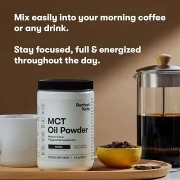 Perfect Keto 7g MCT Oil Powder, Medium Chain Triglycerides Supplement, Non Dairy Coffee Creamer for Keto Diet, Ketogenic MCT Oil Mix for Coffee, Smoothie, Protein Shakes and Tea, Vanilla, 30 Servings