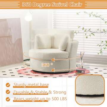 JEEOHEY Swivel Barrel Chair,42'' W Teddy Round Swivel Chair,360 Degree Oversized Swivel Accent Chair,Modern Upholstered Arm Chair,Comfy Single Sofa Chair for Nursery,Living Room,Bedroom(Ivory)