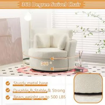 JEEOHEY 360° Swivel Teddy Barrel Chair Comfortable Accent