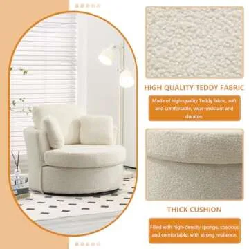 JEEOHEY 360° Swivel Teddy Barrel Chair Comfortable Accent