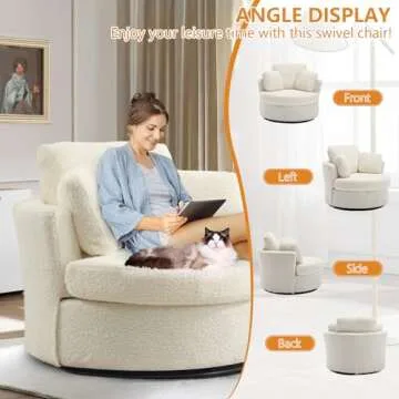 JEEOHEY 360° Swivel Teddy Barrel Chair Comfortable Accent