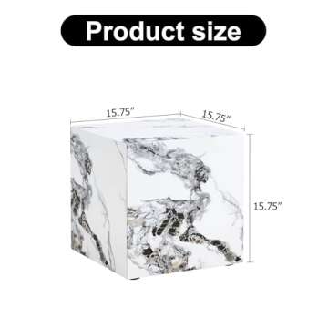 End Table, White Marble Side Table, Beside Table Couch Coffee Table, Cube Accent Living Room Sofa Ta...