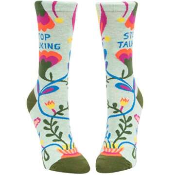 Blue Q Socks, Women's Crew, Stop Talking,Multicolor,OS