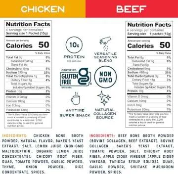 Bare Bones Bone Broth Instant Powdered Beverage Mix, Chicken & Beef, Variety Pack of 8, 4 Chicken & 4 Beef - 15g Sticks, 10g Protein, Keto & Paleo Friendly