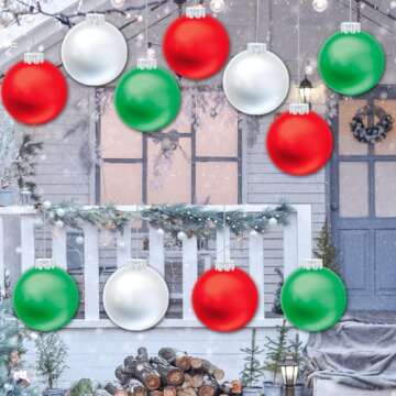 YHFUISK 18 PCS Outdoor Christmas Decorations,11 Inch Large Inflatable Christmas Balls,Christmas Ornaments Decor for Front Door Yard for New Year Festive