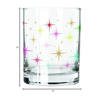 Slant Collections Holiday Double Old Fashioned Cocktail Glass, 12-Ounce, Retro Stars