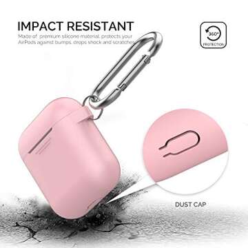 AhaStyle Upgrade Silicone Case Protective Cover [Front LED Visible] Compatible with Apple AirPods 2 & 1 (Pink)