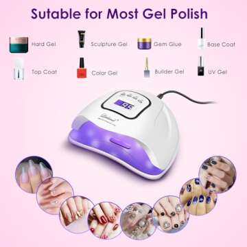 UV Gel Nail Lamp,150W UV Nail Dryer LED Light for Gel Polish-4 Timers Professional Nail Art Accessories,Curing Gel Toe Nails