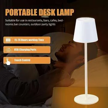 IMQSQIK Cordless Table Lamps USB Rechargeable Simplicity Desk Lamp Built-in 4600 mAh Battery LED Battery Operated lamp with Touch Control Table lamp - Bedroom/Desk/Reading/Patio(White)